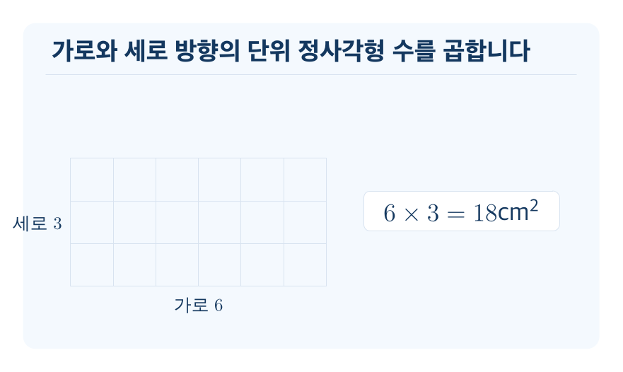 직사각형의 넓이 개념을 설명하는 수학 도식
